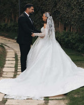 Beautiful White Ball Gown Strapless Sleeveless Sequined Cathedral Train Wedding Dress